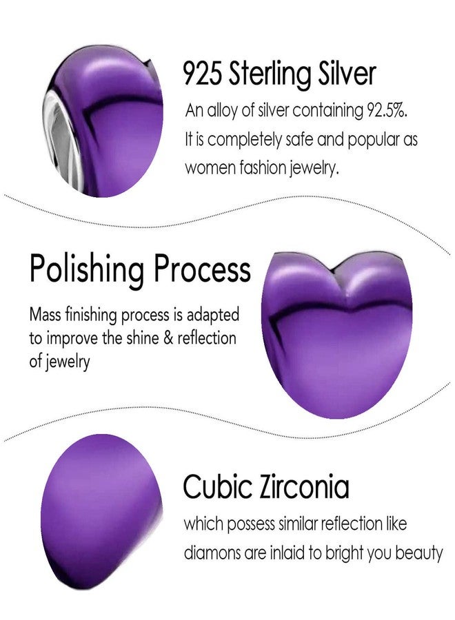 DATOUQI Metallic Purple Heart Charm for Bracelets Necklace 925 Sterling Silver Charms for Women - Image 5